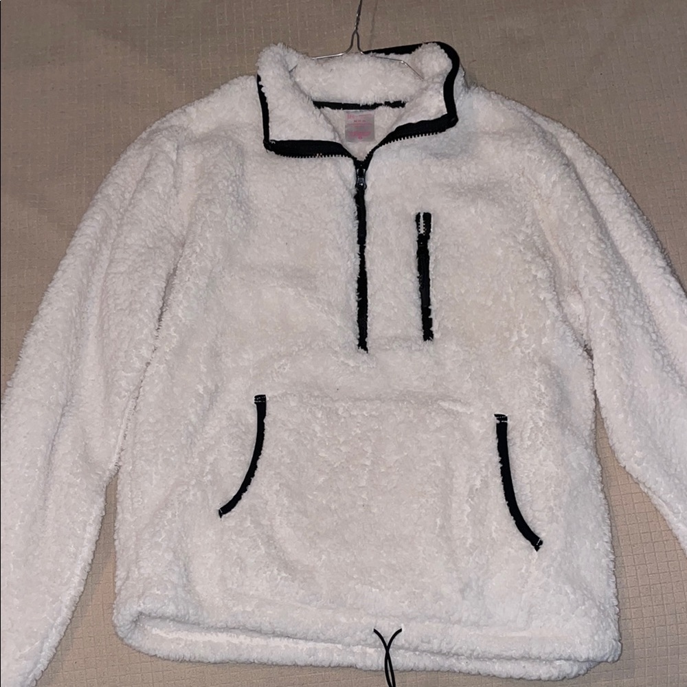 Cozy White Sherpa Pullover with Black Accents